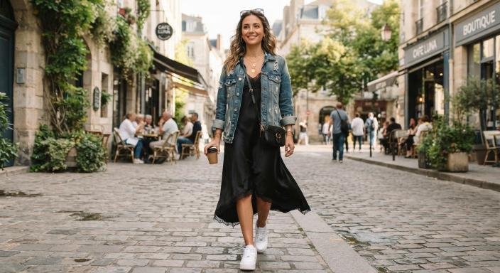 15 Black Dress and Jean Jacket Outfits to Copy